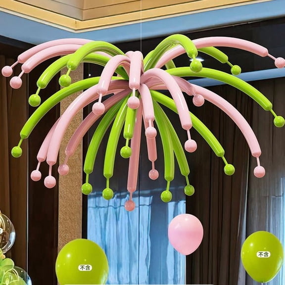 50 Pieces Long Strip Balloons Set in Light Pink, Yellow & Fruit Green - Includes Pump & Ribbon for Festive Celebrations
