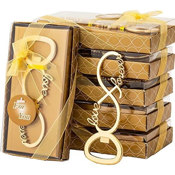 50 Pieces Love Forever Bottle Opener Wedding Party Favors for Guest Bridal Shower Party Return Gifts or Baby Shower Decorations and Souvenirs with Gift Boxes (Gold)