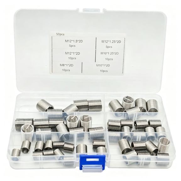50 Pieces M8-M12 Fine-Thread Wire Repair Screw Inserts - Durable 304 Stainless Steel Spiral Thread Inserts for Metal, Wood, and Plastic Repairs