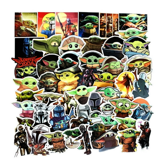 50 Pieces Mandalorian Baby Yoda Vinyl Stickers for Car Laptop Luggage Suitcase Bicycle Book Refrigerator Window Pencil Case Cartoon Water Bottle PVC Sticker