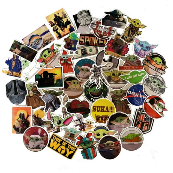 50 Pieces Mandalorian Baby Yoda Vinyl Stickers for Car Laptop Luggage Suitcase Bicycle Book Refrigerator Window Pencil Case Water Bottle Cartoon PVC Sticker