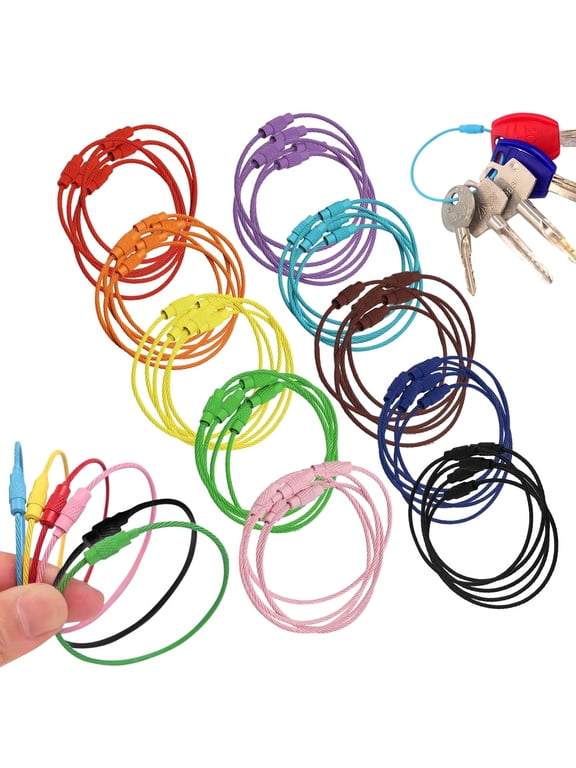 50 Pieces Metal Steel Colorful Key Rings Multifunctional Key Ring Large Key Chain Rings,Key Ring Wire Rope with Twist Lock, Wire Key Chain for Luggage Tags
