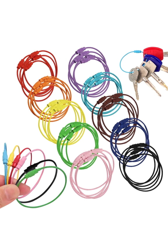50 Pieces Metal Steel Colorful Key Rings Multifunctional Key Ring Large Key Chain Rings,Key Ring Wire Rope with Twist Lock, Wire Key Chain for Luggage Tags