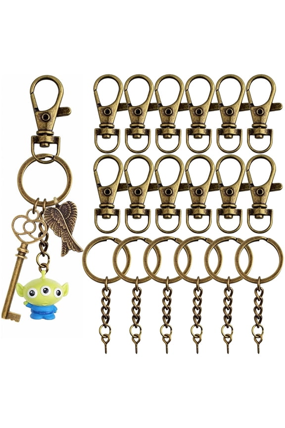 50 Pieces Metal Swivel Clasps Lanyard Snap Hook Lobster Claw Clasp and Key Rings Keychain with 11mm Screw Eye Pins,Small Size,Bronze