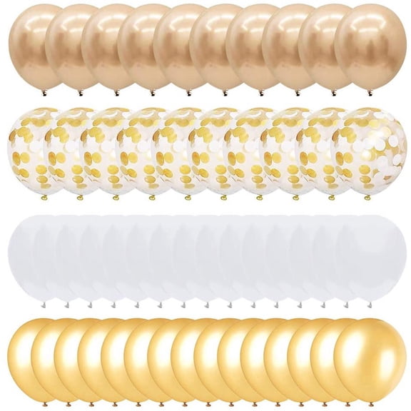 50 Pieces Metallic Gold, White and Gold Confetti Balloons | 12 inch Latex, Metallic, Confetti Balloons for Party, Decorations, Wedding & Bridal Shower