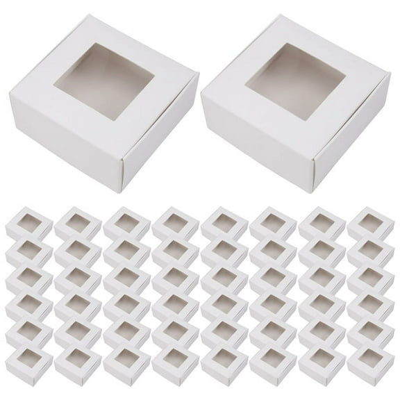 50 Pieces Mini Kraft Paper Box with Window Packaging Box Treat Box for Soap Treat (White)