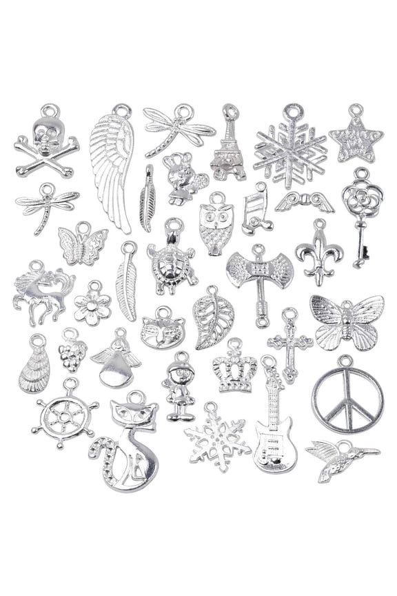 50 Pieces Mixed Bracelet Charms Antique Necklace Pendants Bulk Pack for Craft and Jewelry Making, Antique Silver