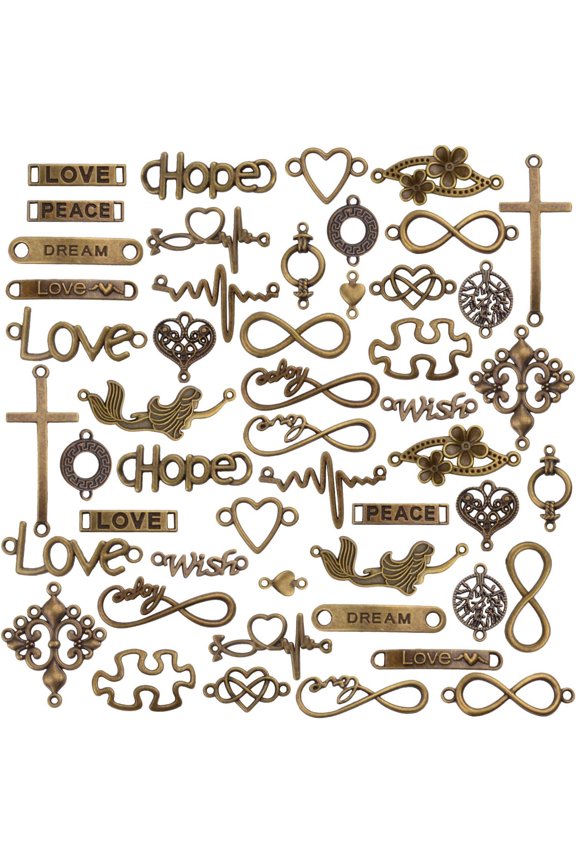 50 Pieces Mixed Word Letter Connector Pendant Infinity Symbol Link Charms - Words Connector Charms for DIY Necklace Bracelet Jewelry Making - Antique Bronze