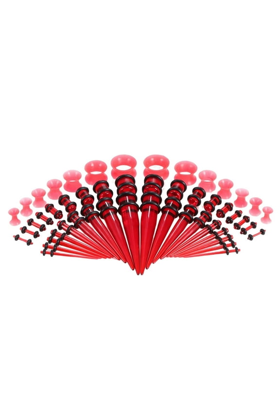 50 Pieces Multi Size Gauges , Tapers Tunnels 1.6mm-10mm 14G-00G for Women Men Gauges Expander Ear Stretching , Red