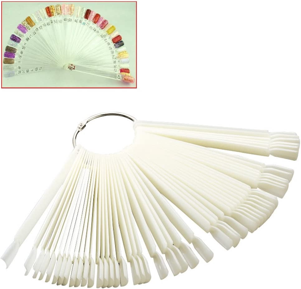 50-Pieces Nail Swatches Sticks in White, Professional Nail Colour Fan ...