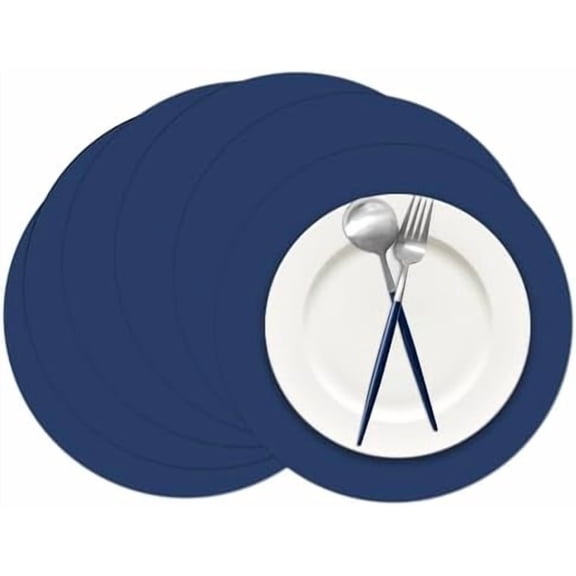 50 Pieces Navy Blue Paper Place Mats Blue Round Disposable Table Mats Decorative Placemats for Wedding Bridal Shower Navy Blue Birthday Party Dining Decor