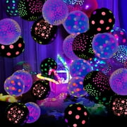 Neon Latex Balloons Glow in Dark Blacklight Party Decor, Polka Dots UV Reactive Balloons for Birthday Wedding Arch Theme Decoration 50-Pack