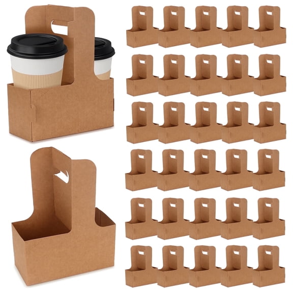 30 Pack 2-Cups Craft Drink Carrier, Disposable 12-23 Oz Cup Holder with Handle, Portable Take Out Cup Carriers for Delivery Coffee Beer Beverage