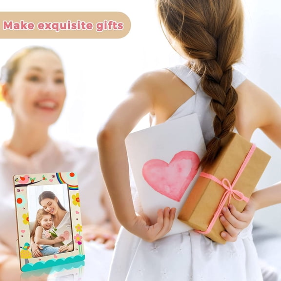 50 Pieces Picture Frame Painting Craft Kit Wooden Picture Frames for 4 x 6 Photo with 12 Painting Color Pens, 4 Diamond Sticker Sheets for Christmas & Home for Craft