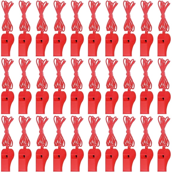 50 Pieces Plastic Whistles with Lanyard Loud Crisp Sound Whistles Bulk for Referee Sports Trainning Outdoor Camping Whistles Christmas Birthday Party Goody Bag Fillers