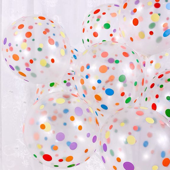 50 Pieces Polka Dot Balloons, 12 Inch Rainbow Balloons, Clear Latex Balloon with Multicolor Dots for Women Men Colorful Birthday Decoration, Party Supplies, Engagement Wedding Party