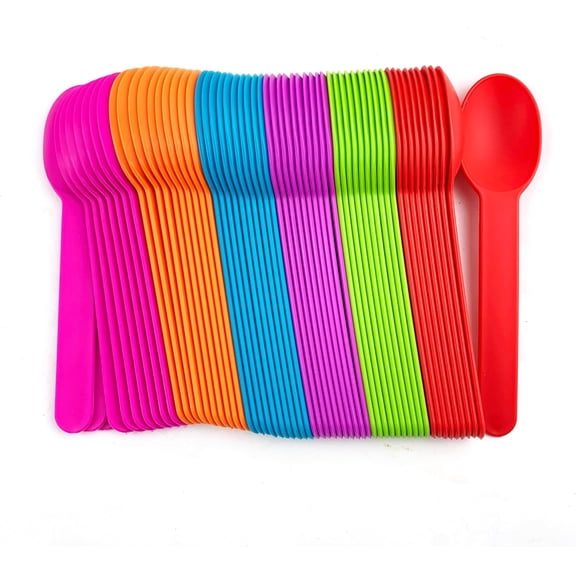 50 Pieces Premium Plastic Wide Handle Spoons,Ice Cream Spoons Dessert Spoons 5.9" long,Random 5 Colors