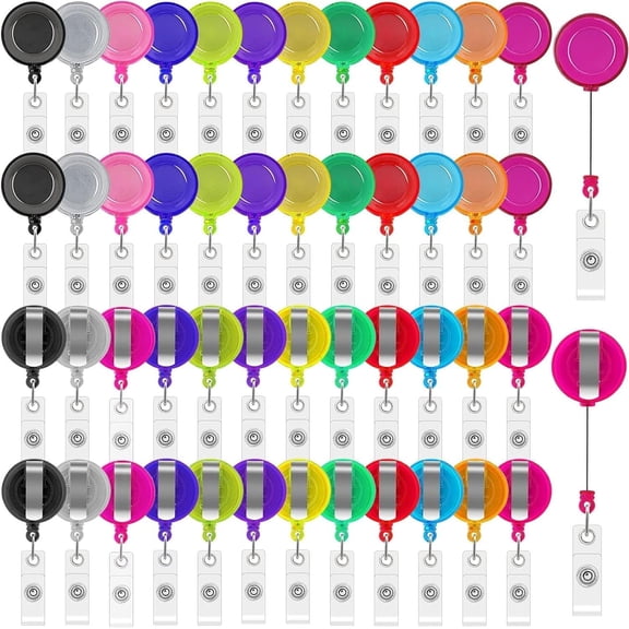 50 Pieces Retractable Badge Reels,Retractable Badge Reel Clips ID Card Holder Reel with Belt Clip,Retractable Badge Holder for Hanging ID Card Nurses Teachers Students Office (Multicolor)