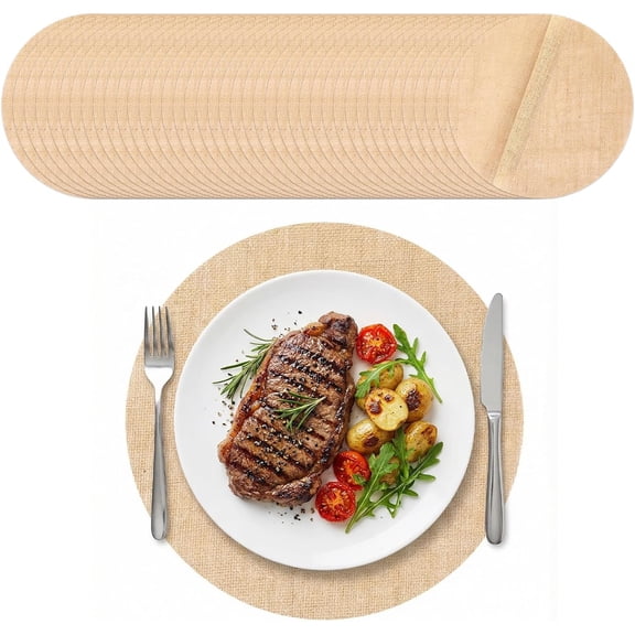 50 Pieces Round Burlap Placemats 11.8 Inch Reusable Brown Table Mats Heat Resistant Natural Jute Fibers Placemats Burlap Circle Rustic Table Decorations for Dinner Holiday Farmhouse Decor