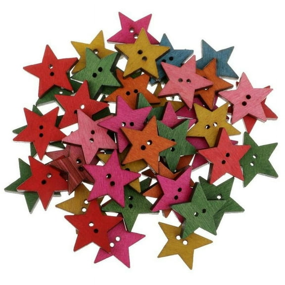 50 Pieces Rustic Wood Painted Star Shapes Sewing Wooden Buttons For Clothes Decorative Button Crafts Scrapbooking Card Making