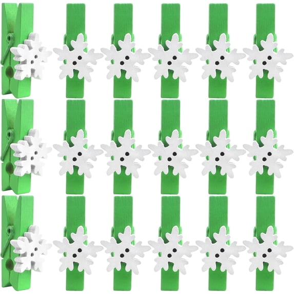 50 Pieces Snowflake Wood Clips Christmas Snowflake Wooden Clothespins Photo Frame Paper Peg Pins DIY Craft Clips for Home School Art Crafts Decoration, Green