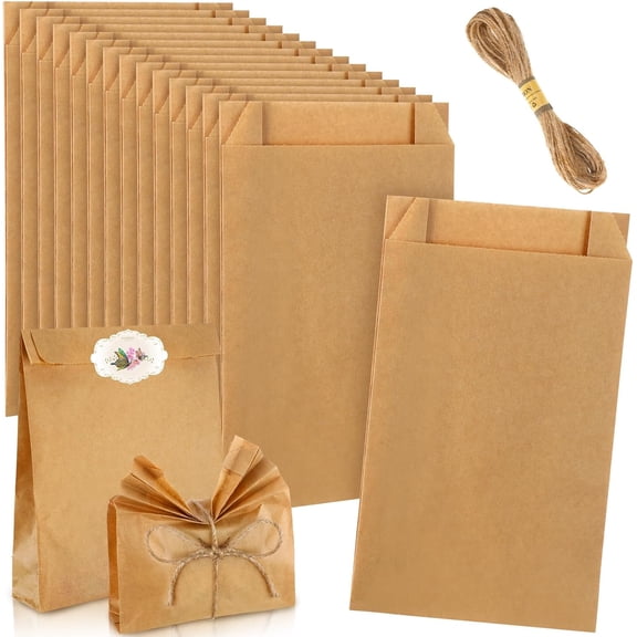 50 Pieces Soap Paper Bags, 5'' x 8'' Kraft Paper Bags for Packaging Soap Making Wrappers with 394 Inch Jute Ropes for Candy Lipstick Gift Crafts Merchandise Wedding Gift Wrapping