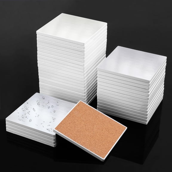 50 Pieces  Square Sublimation Ceramic Coasters, Glazed Ceramic Tiles Coasters with Cork Backing Pads for DIY Crafts, Sublimation