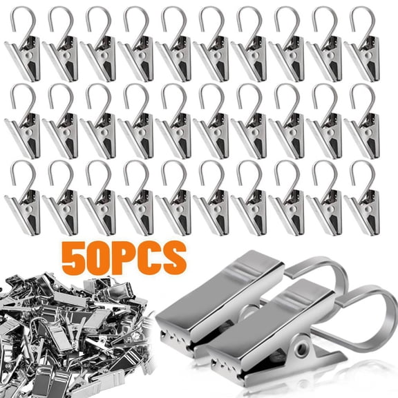 50 Pieces Stainless Steel Curtain Hooks Curtain Clips with Hook, Curtain Rod Hooks, S Hooks for Hanging Curtain, Photos, Home Decoration Outdoor Christmas Party Wire Holder