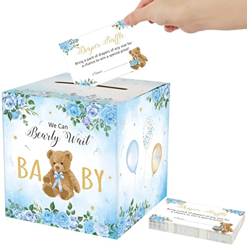 50 Pieces Teddy Bear Diaper Raffle Tickets with Baby Shower Holder Box ...