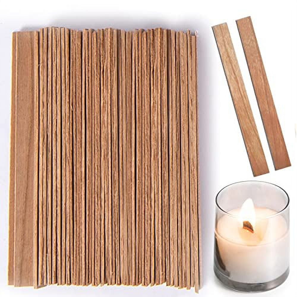 Wooden Candle Wicks,50 Pcs 5.1 X 0.51 Inch Natural Smokeless Wood Wicks  with Iron Stand Candle Cores for DIY Candle Making Craft.