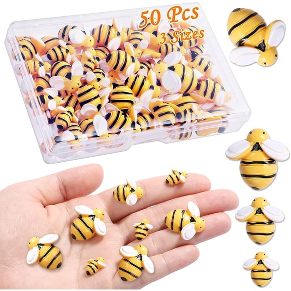 50 Pieces Tiny Resin Bees,Tiny Resin Garden Bumblebees Embellishment Bee Decors with Box DIY Wreath Bees Decoration for DIY Crafts Scrapbooking Party Home Decor