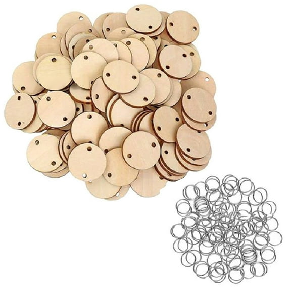 50 Pieces in Total Wooden Circles Wooden Heart Tags with Holes,Wood Craft Set with Holes and Ring Clips for Birthday Board, Valentine, Chore Boards, Arts and Crafts Tags (50 Pieces)