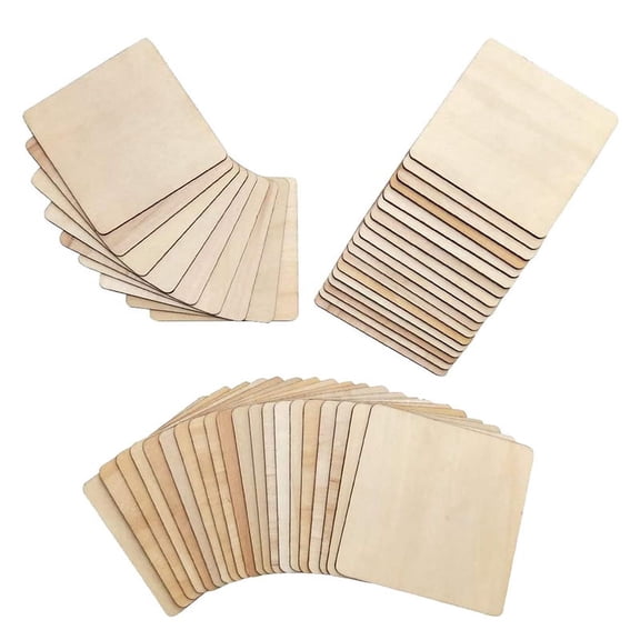 50 Pieces Unfinished Square Wood Slices Blank 4 x In,for Coasters