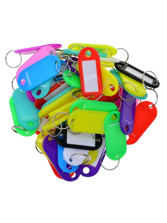 50 Pieces Waterproof Key Tags and Label Window Bulk Keychain, Random Assorted Color entifier Rings Label ID,
