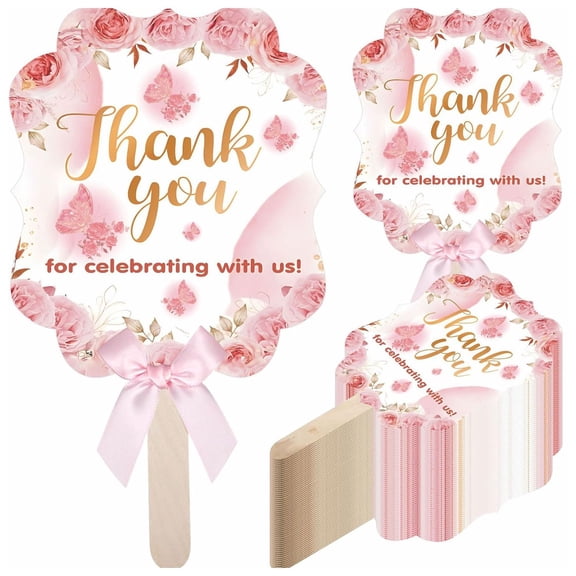 50 Pieces Wedding Paper Fans for Guests Bulk Floral Handheld Wedding Favor Fans Thank You for Celebrating with Us Paper Fans for Bridesmaid Gift Bridal Shower Baby Shower Party Supplies Y102