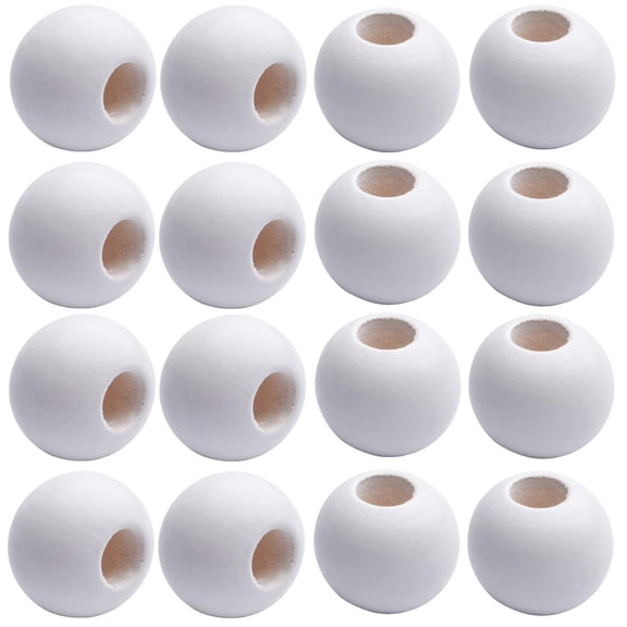 50 Pieces White Wooden Spacer Beads Jumbo 10mm & 25mm Round Balls, for Handmade Decorations & Jewellery