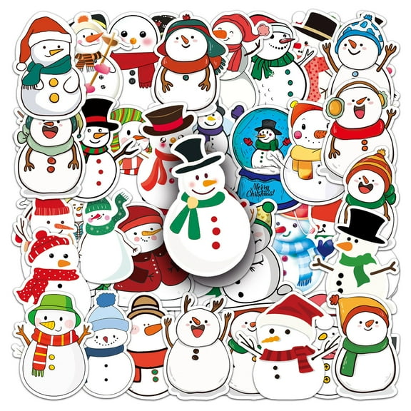 50 Pieces Winter Snowman Sticker Set - Waterproof DIY Decoration for Card Making, Scrapbooking, and Christmas Holiday Crafts-One Size