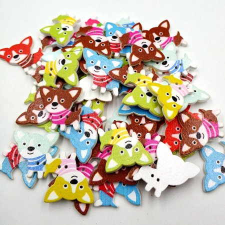 50 Pieces Wooden Buttons 2-hole Cartoon Dog Buttons For DIY Sewing Scrapbooking
