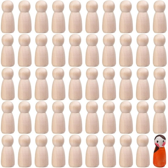50 Pieces Wooden Peg DIY Craft Unfinished Wooden People Figures Conical Shapes Blank Bodies Family Angel Dolls