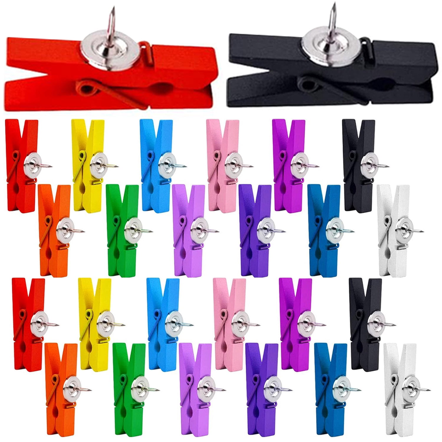 50 Pieces Wooden Push Pin Clips Mixed Colors Wood Clip Thumbtacks ...