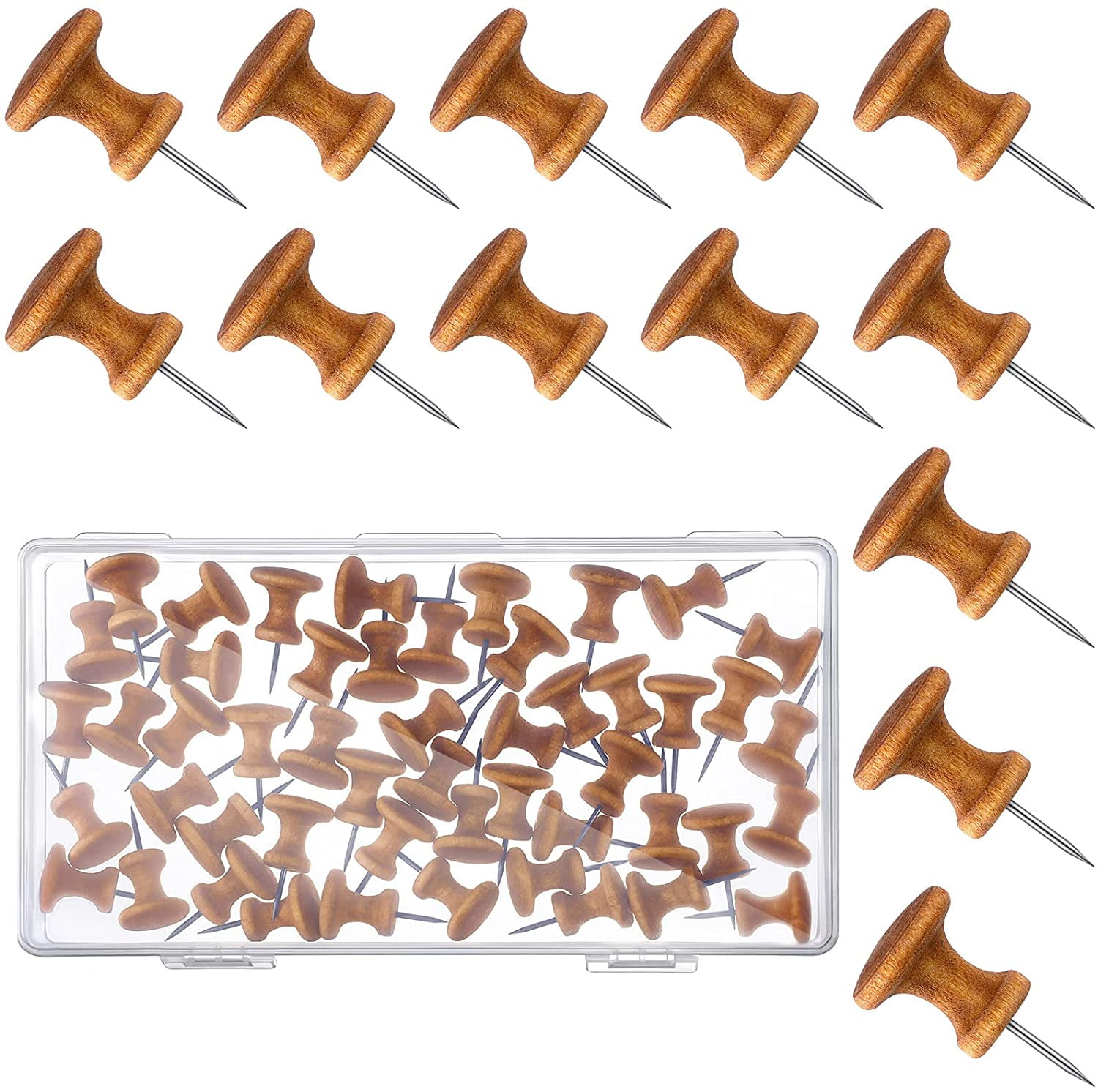 50 Pieces Wooden Thumb Tacks Decorative Push Pins for Cork Board 1