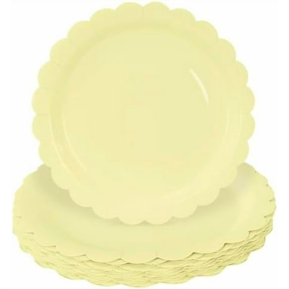 50 Pieces Yellow Paper Plates 7 Inch Yellow Scalloped Plates Disposable Dinner Plates for Wedding Baby Shower Birthday Party Dessert Plates