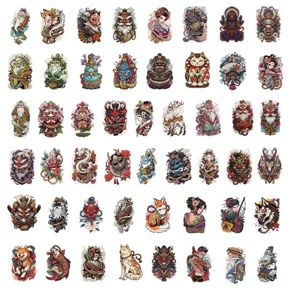 50 Pieces/pack Japanese Tattooing Design Sticker PET Decal Water Resistant Sticker for Adults and Tattooing Lover