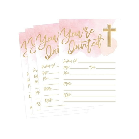 50 Pink Religious Invitations, Confirmation, Holy Communion, Baptism, Christening, Baby Dedication or Blessing, Reconciliation, 1st First Communion Invites, Easter Party Invitation Cards
