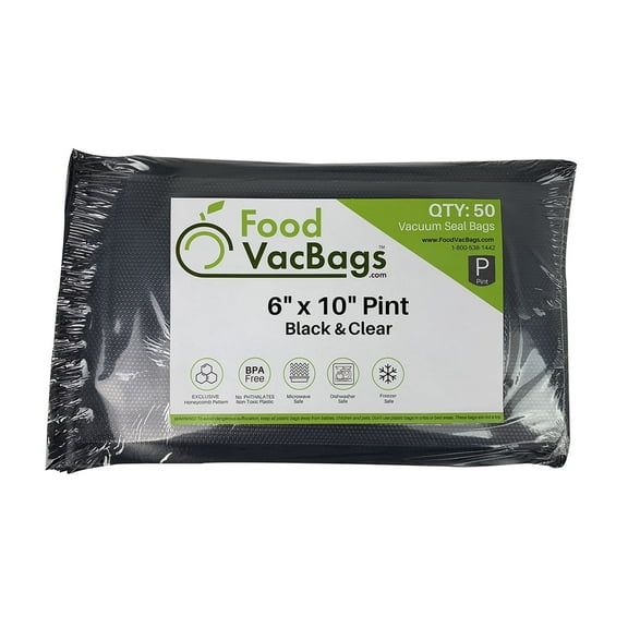 50 Pint 6" x 10" FoodVacBags Black & Clear Vacuum Sealer Storage Bags