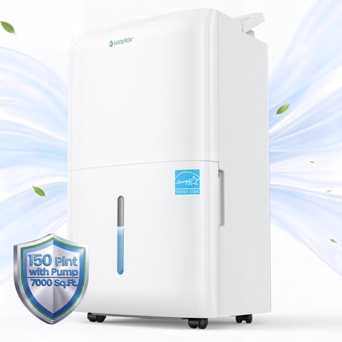 Waykar 150 Pint Dehumidifier with Built-in Pump, No Daily Emptying for 7,000 Sq. Ft., Continuous Drain, Auto Defrost, 50 Pint DOE Energy Star