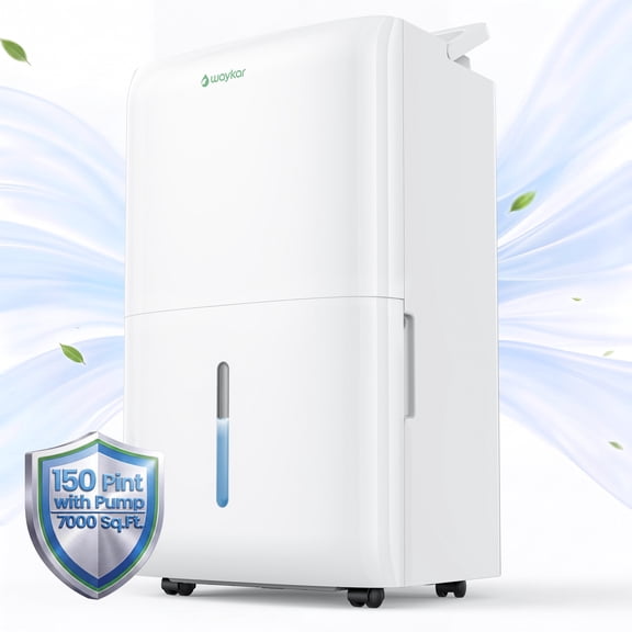 Waykar 7000 Sq. Ft. 150 Pint Dehumidifier with Built-in Pump for Home, No Daily Tank Emptying, Dehumidifier with Continuous Drain for Room & Basement, Auto Defrost, 50 Pint DOE Energy Star