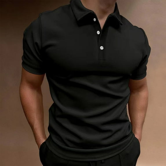 Up to 50% off Pitauce Men's Summer Shirts Solid Color Turndown Button Short Sleeve Tops Dressy Casual Slim Fit Pullover Tunic Blouses Golf Shirts on Clearance