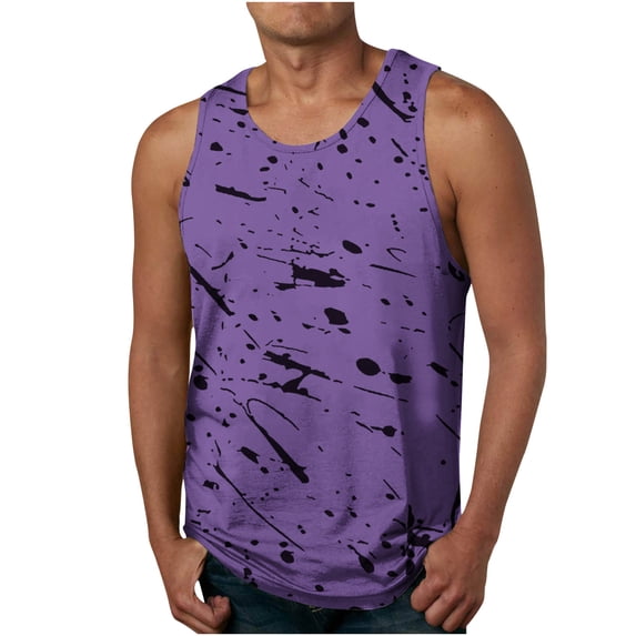 Up to 50% off Pitauce Tank Tops for Men Casual Crew Neck Printed Sleeveless Tops Fitness Gym Workout Shirt Summer Plus Size Beachwear Holiday Tees on Clearance