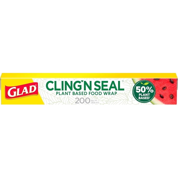 50% Plant Based Cling N Seal Plastic Wrap for Food, Airtight Seal, 200 Square Foot Roll (Pack of 1)